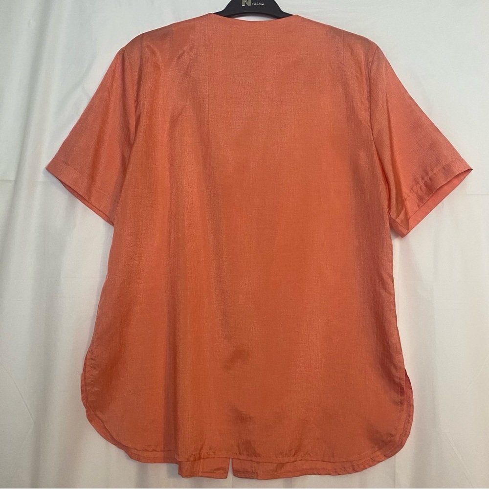Solid Peach Button Front Blouse Size Medium By Pa… - image 2